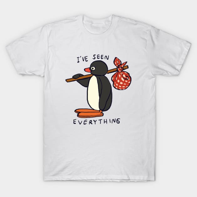 pingu penguin leaving / i've seen everything meme T-Shirt by mudwizard